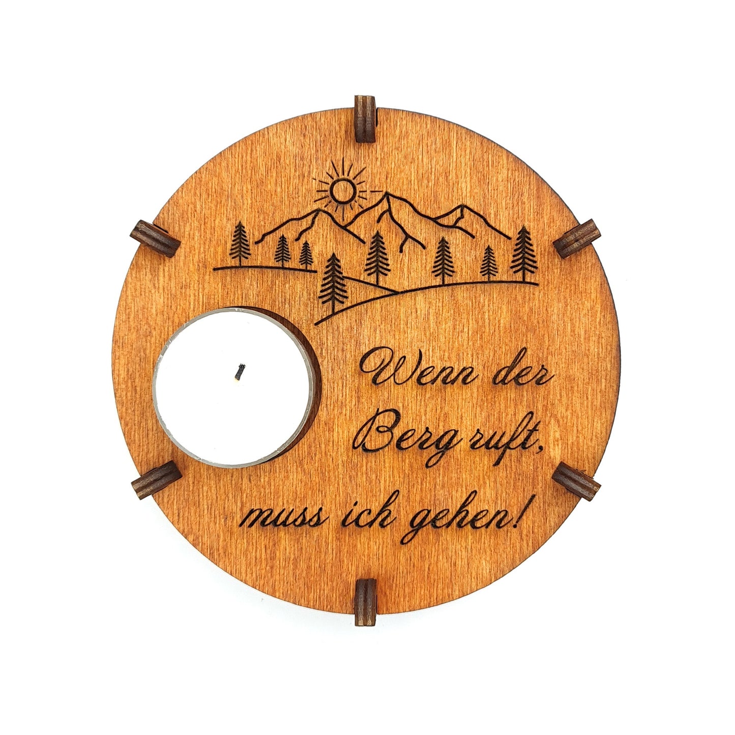 Teelichthalter Spruch "Berg ruft", Holz - Nanino Design Onlineshop -