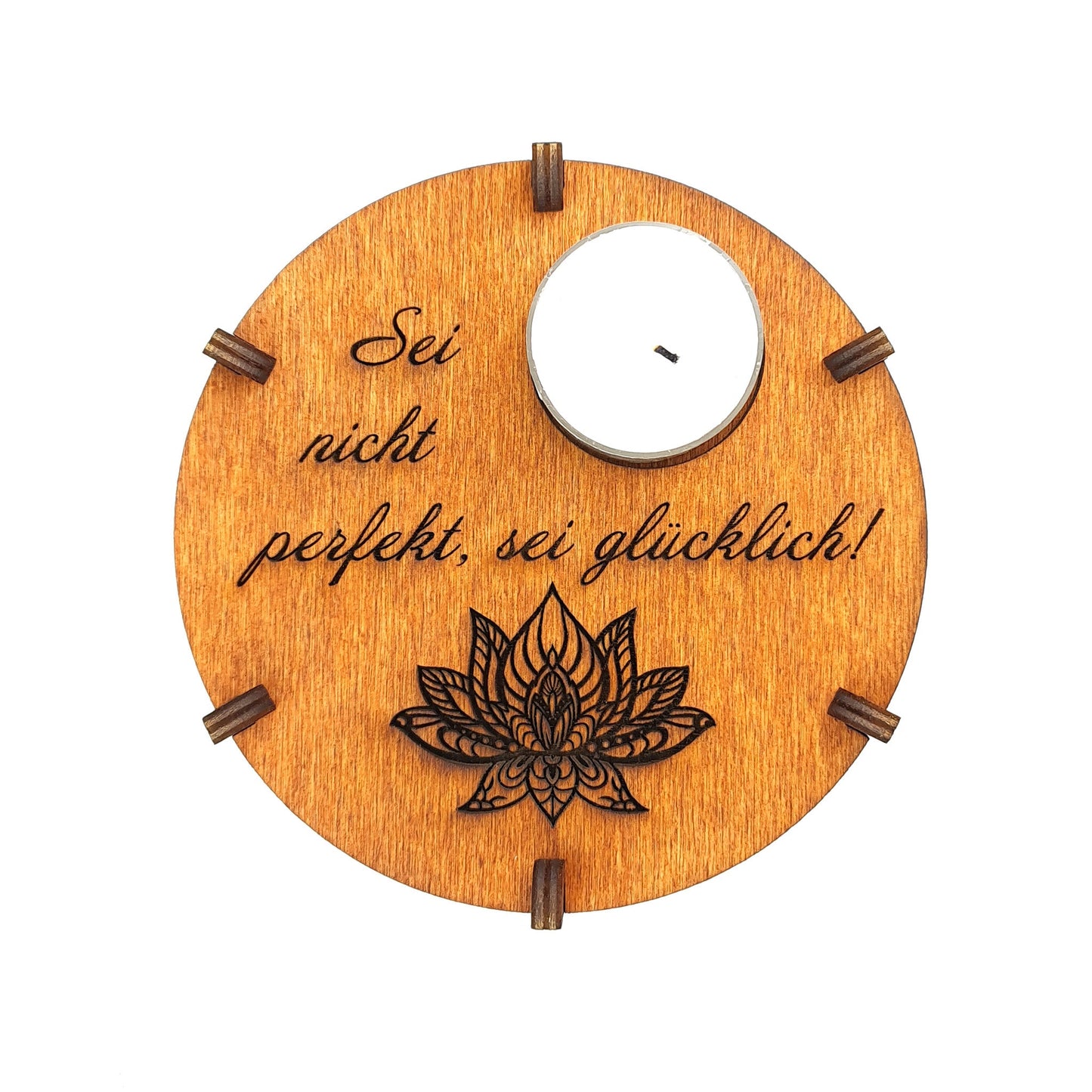 Teelichthalter Spruch "Glücklich", Holz - Nanino Design Onlineshop -
