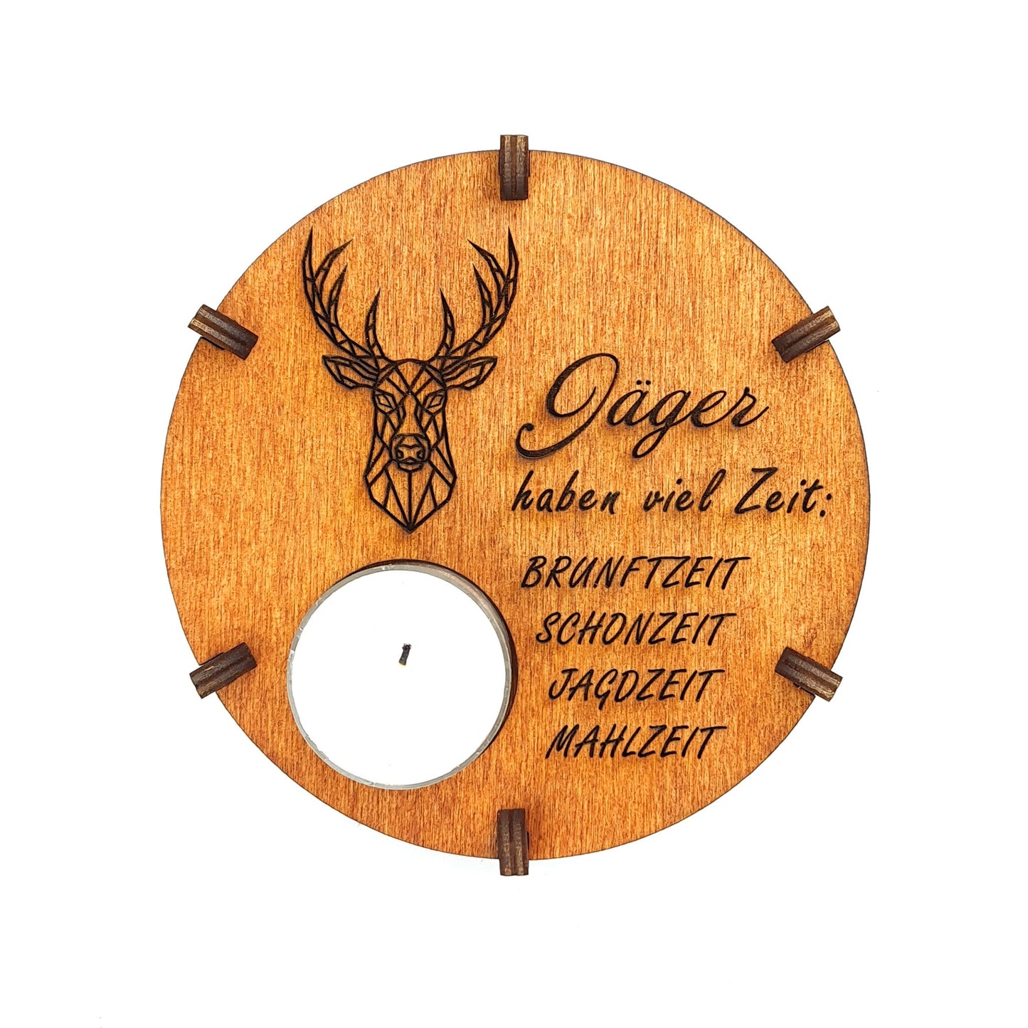 Teelichthalter Spruch "Jäger", Holz - Nanino Design Onlineshop -