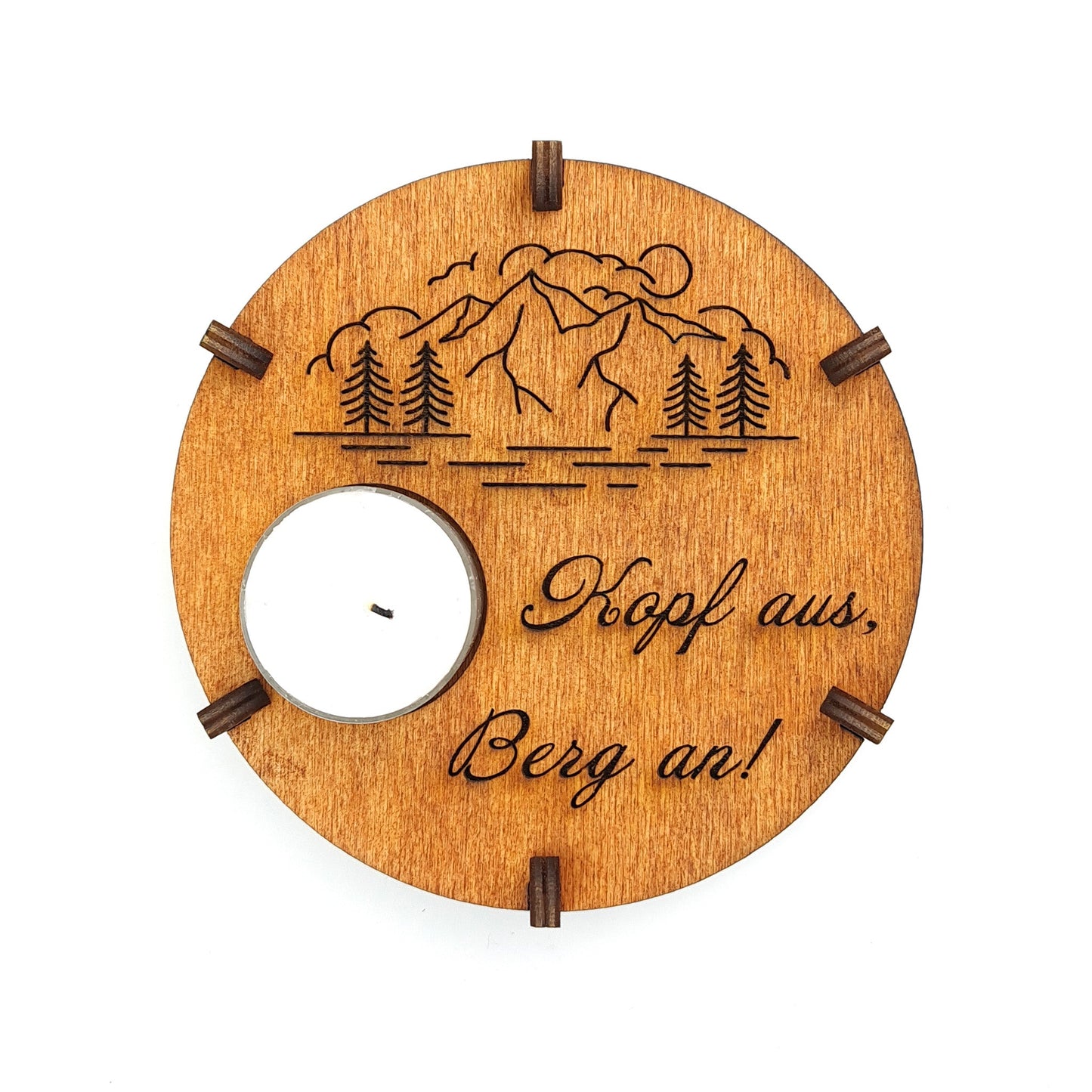 Teelichthalter Spruch "Kopf aus", Holz - Nanino Design Onlineshop -