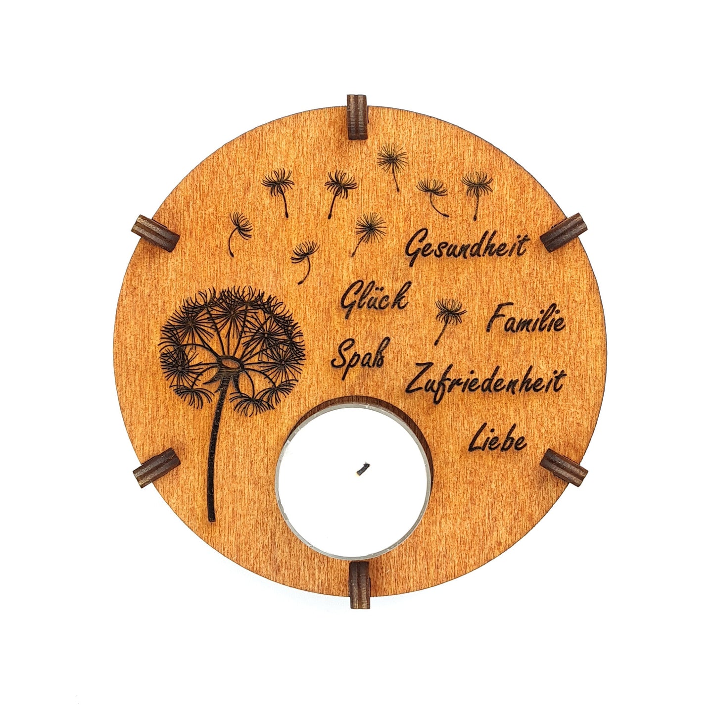Teelichthalter Spruch "Pusteblume", Holz - Nanino Design Onlineshop -