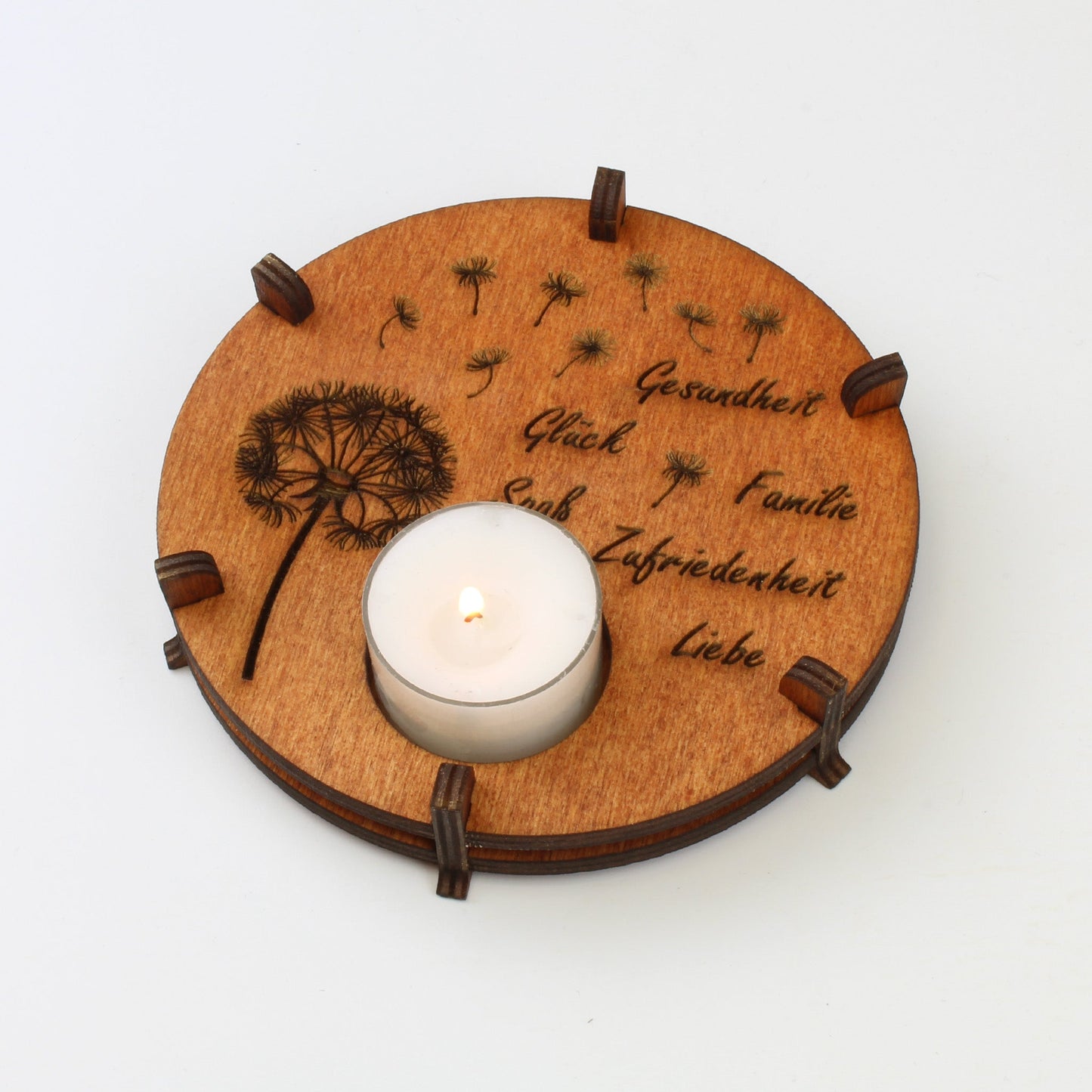 Teelichthalter Spruch "Pusteblume", Holz - Nanino Design Onlineshop -