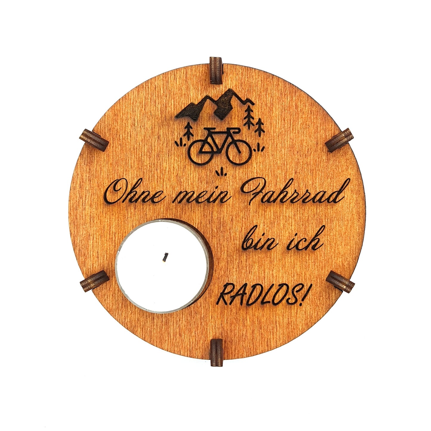 Teelichthalter Spruch "Radlos", Holz - Nanino Design Onlineshop -