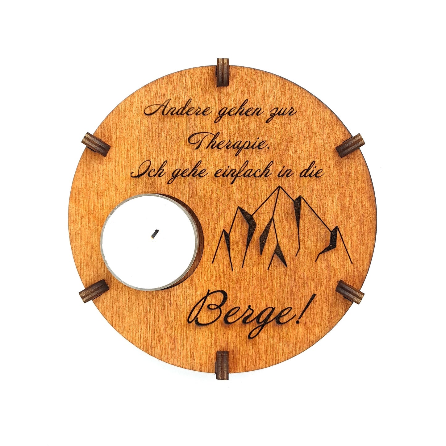 Teelichthalter Spruch "Therapie Berge", Holz - Nanino Design Onlineshop -
