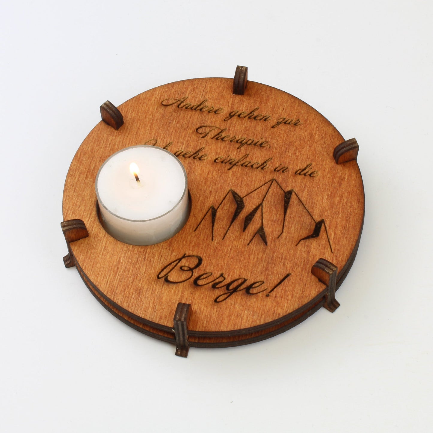 Teelichthalter Spruch "Therapie Berge", Holz - Nanino Design Onlineshop -