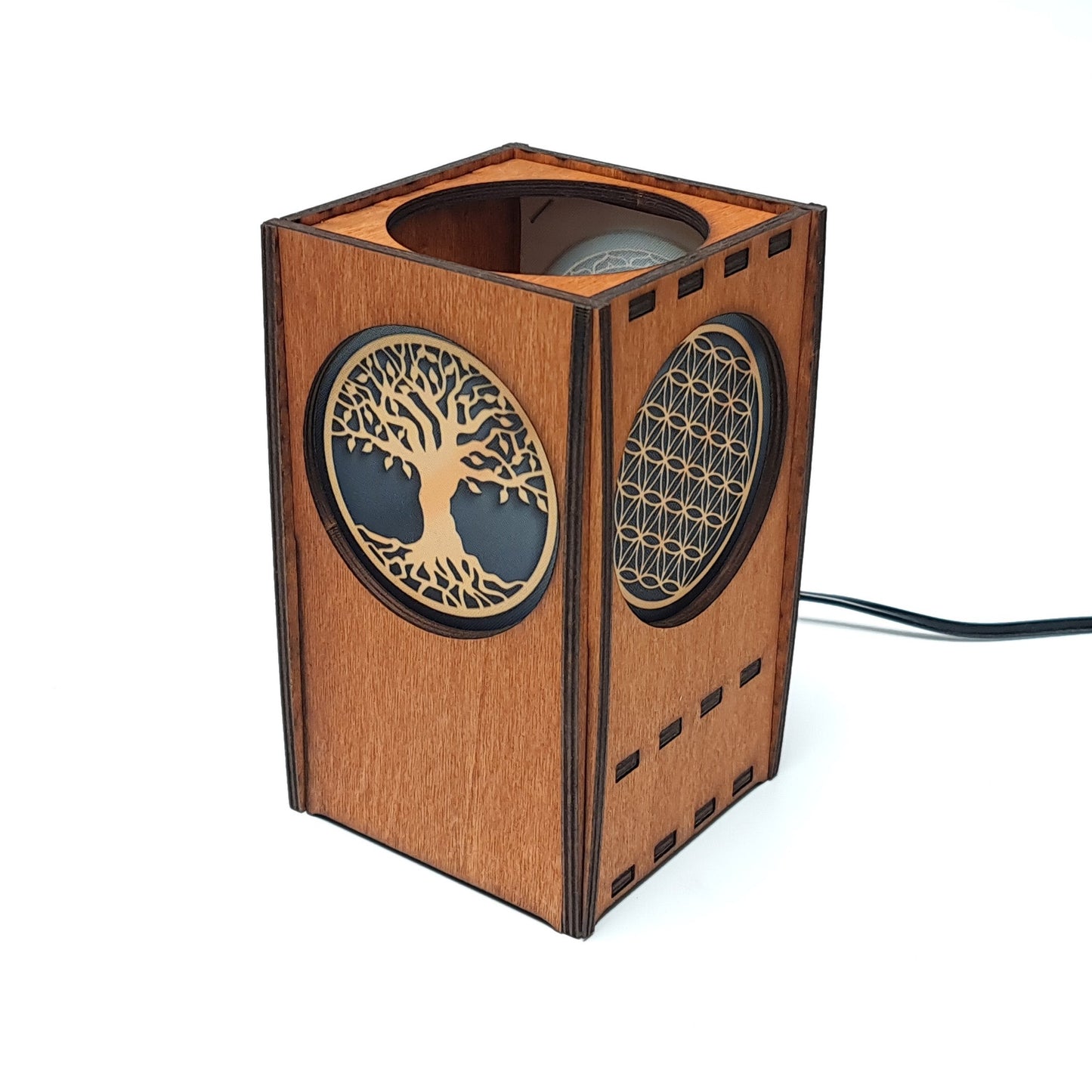 Tischlampe aus Holz mit 3 Symbolen - Nanino Design Onlineshop -