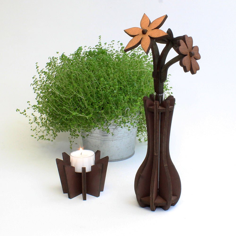 Vase mit Glaseinsatz dunkelbraun - Nanino Design Onlineshop -