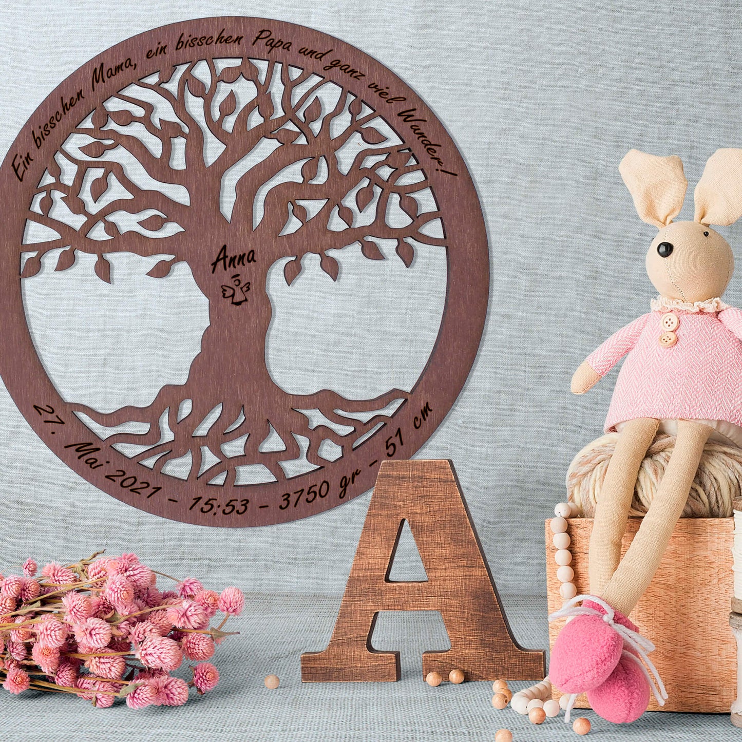 Wandbild Baum des Lebens "Geburt/Taufe", personalisiert - Nanino Design Onlineshop -