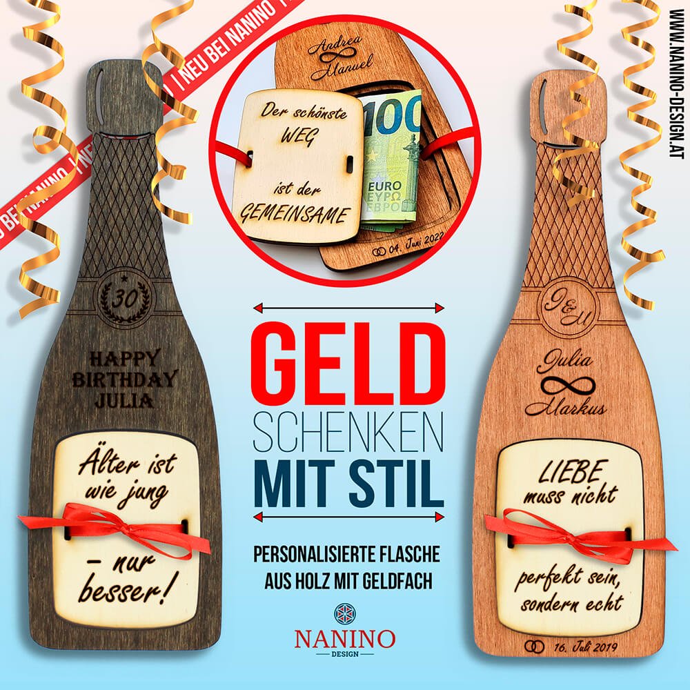 Personalisierte Flaschen mit Geldfach - Nanino Design Onlineshop
