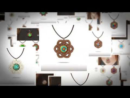 Halskette Mandala "Unendlichkeit" groß aus Holz mit Glasstein