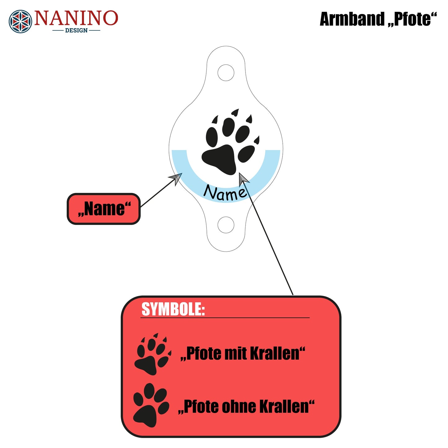 Armband "Pfote" personalisiert - Nanino Design Onlineshop -