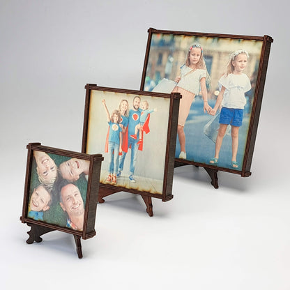 Foto auf Holz gedruckt, mit edlem Rahmen und Ständer, Quadratisch, 3 Größen - Nanino Design Onlineshop -