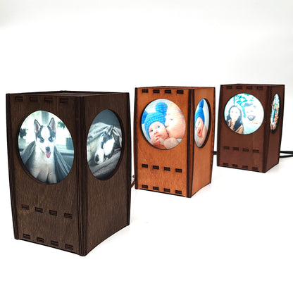 Fotolampe aus Holz mit 3 persönlichen Fotos - Bilderleuchte - Nanino Design Onlineshop -