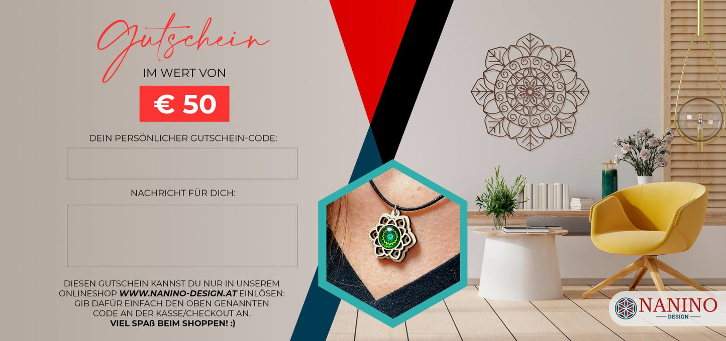 Geschenkgutschein 50€ (digital) - Nanino Design Onlineshop -