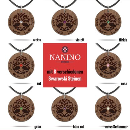 Halskette "Baum des Lebens" personalisiert, Glitzerstein - Nanino Design Onlineshop -
