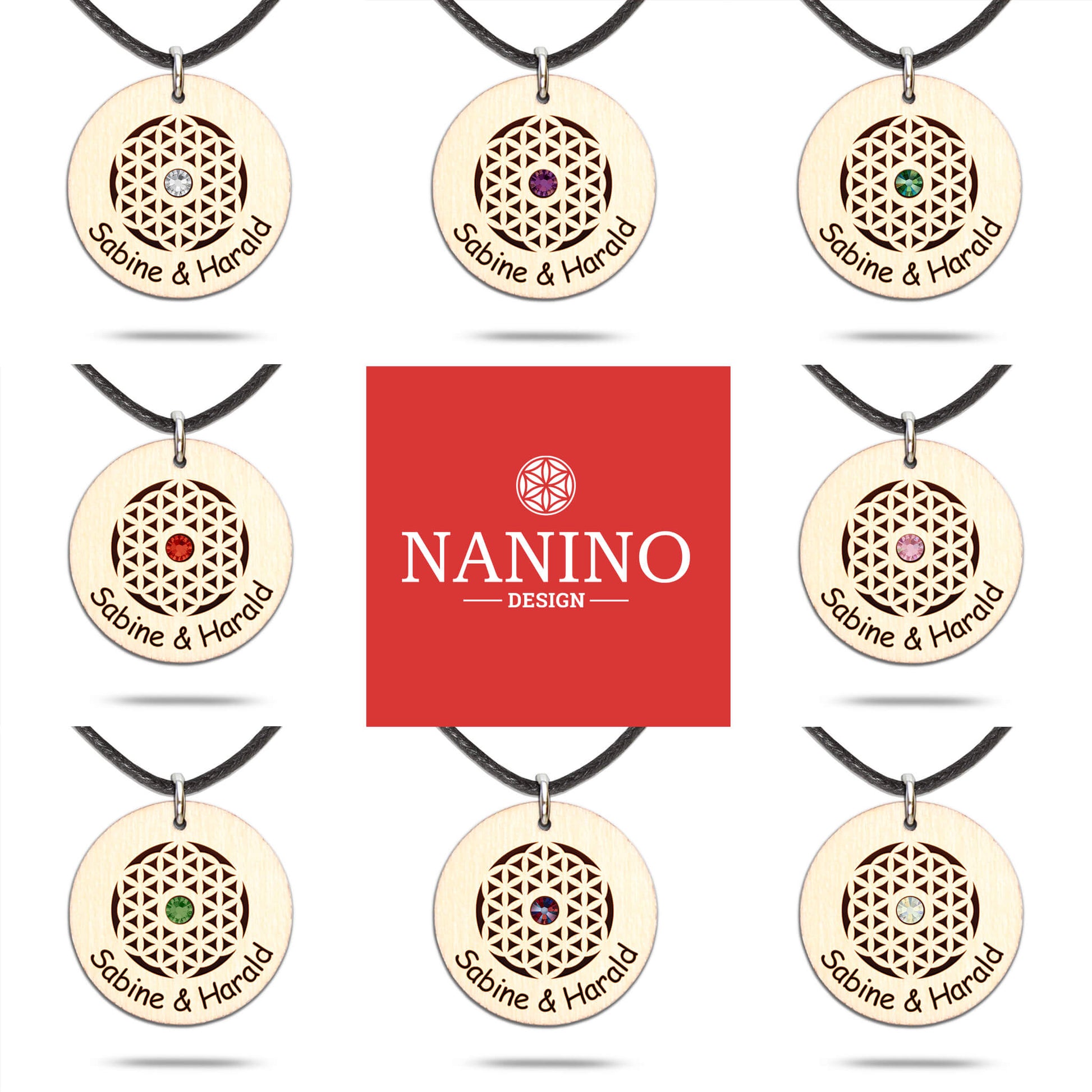 Halskette Blume des Lebens personalisiert, Glitzerstein – Nanino Design  Onlineshop