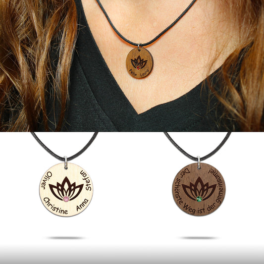 Halskette "Lotusblume" personalisiert, Glitzerstein - Nanino Design Onlineshop -