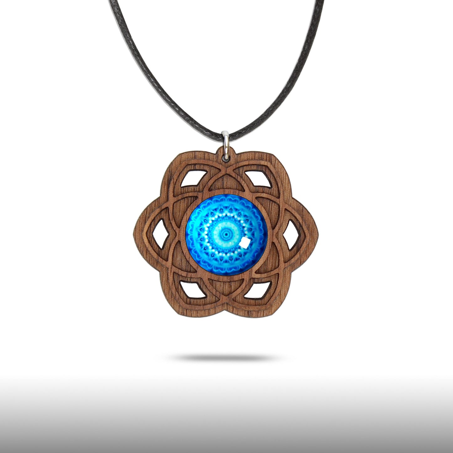 Halskette Mandala "Saturn" groß aus Holz mit Glasstein - Nanino Design Onlineshop -