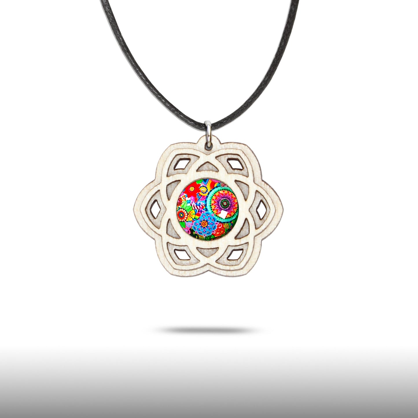 Halskette Mandala "Saturn" klein aus Holz mit Glasstein - Nanino Design Onlineshop -