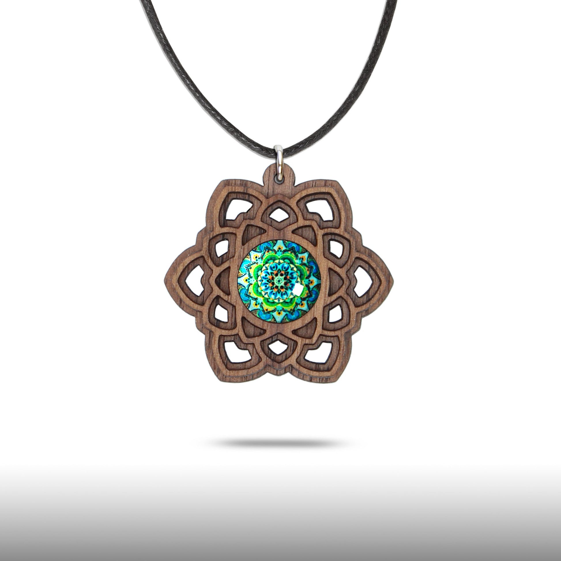 Halskette Mandala "Stern" aus Holz mit Glasstein - Nanino Design Onlineshop -