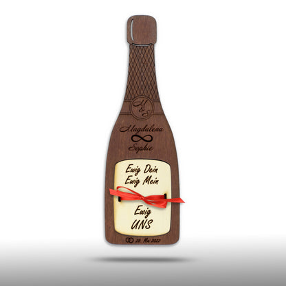 personalisierte Flasche "Hochzeit" aus Holz mit Geldfach | Wandbild | Geldgeschenk - Nanino Design Onlineshop -