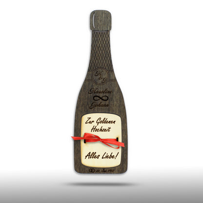 personalisierte Flasche "Hochzeit" aus Holz mit Geldfach | Wandbild | Geldgeschenk - Nanino Design Onlineshop -