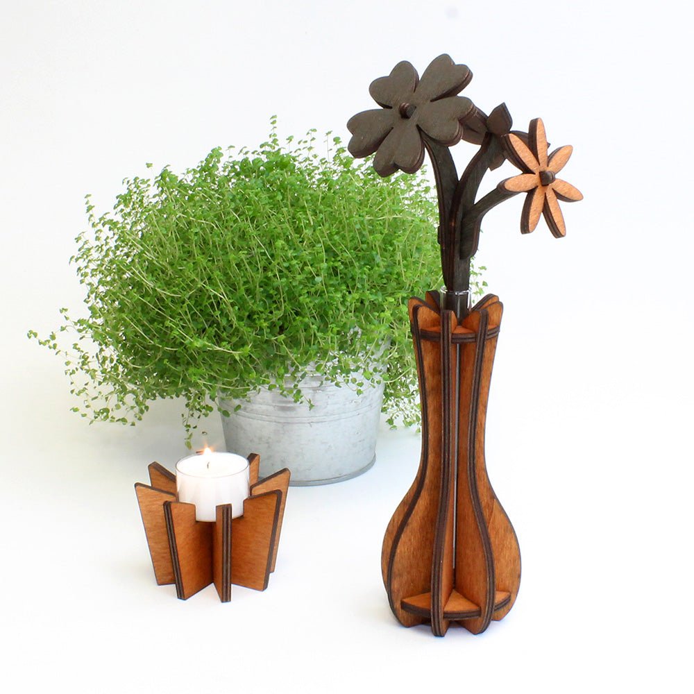 Set "Vase mit Blume aus Holz" - Nanino Design Onlineshop -