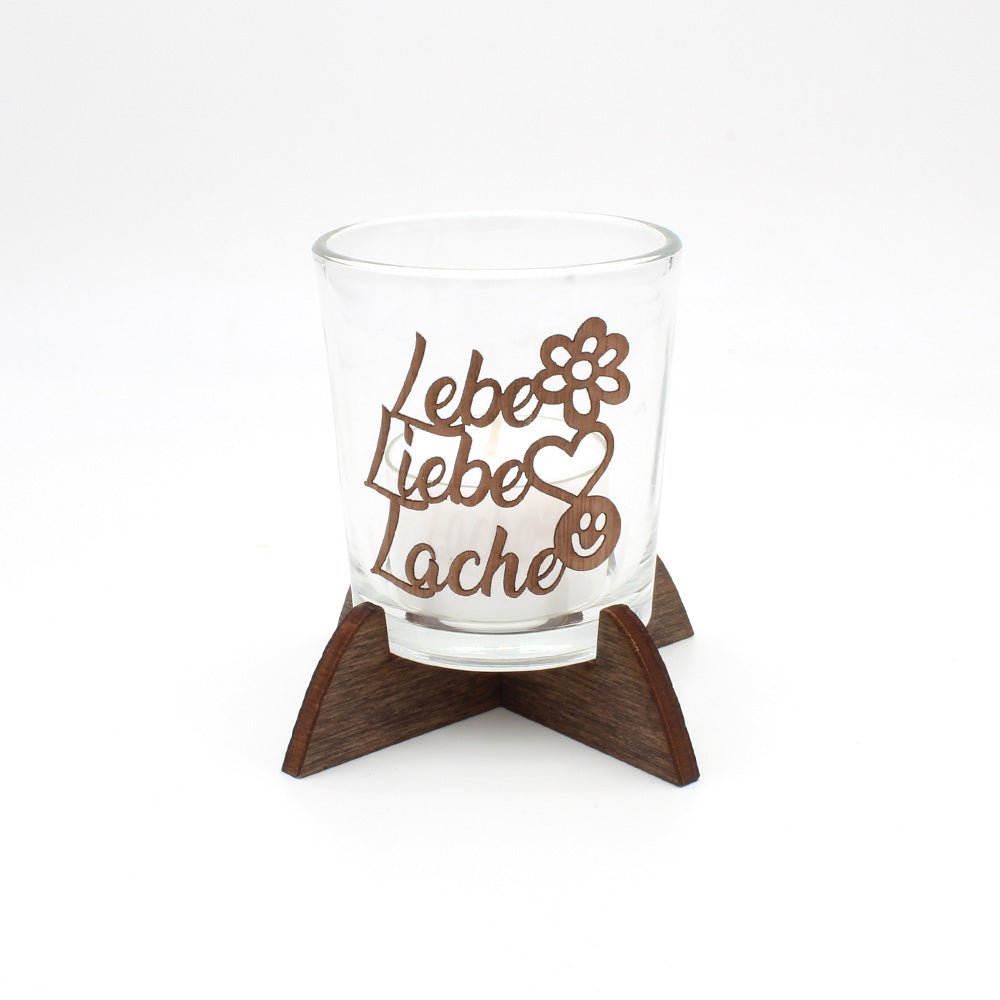 Teelicht "Lebe Liebe Lache" mit Kerze - Nanino Design Onlineshop -