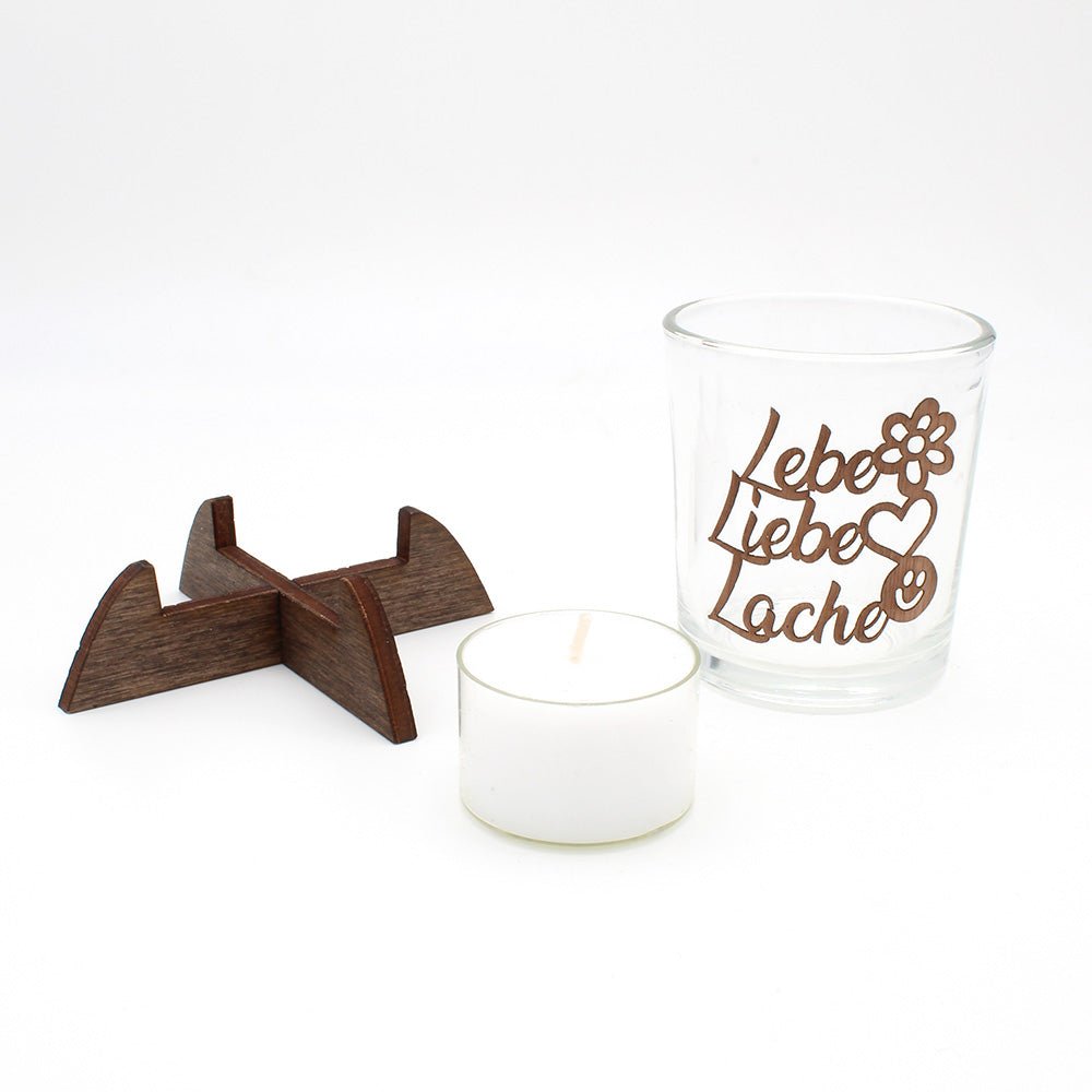 Teelicht "Lebe Liebe Lache" mit Kerze - Nanino Design Onlineshop -
