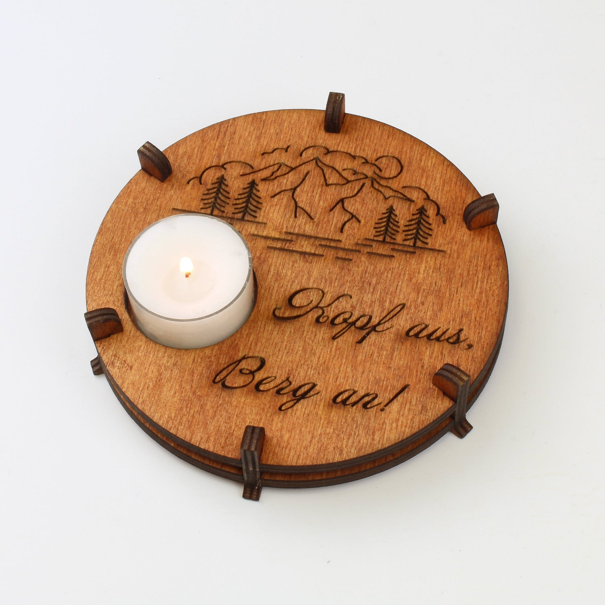 Teelichthalter Spruch "Kopf aus", Holz - Nanino Design Onlineshop -