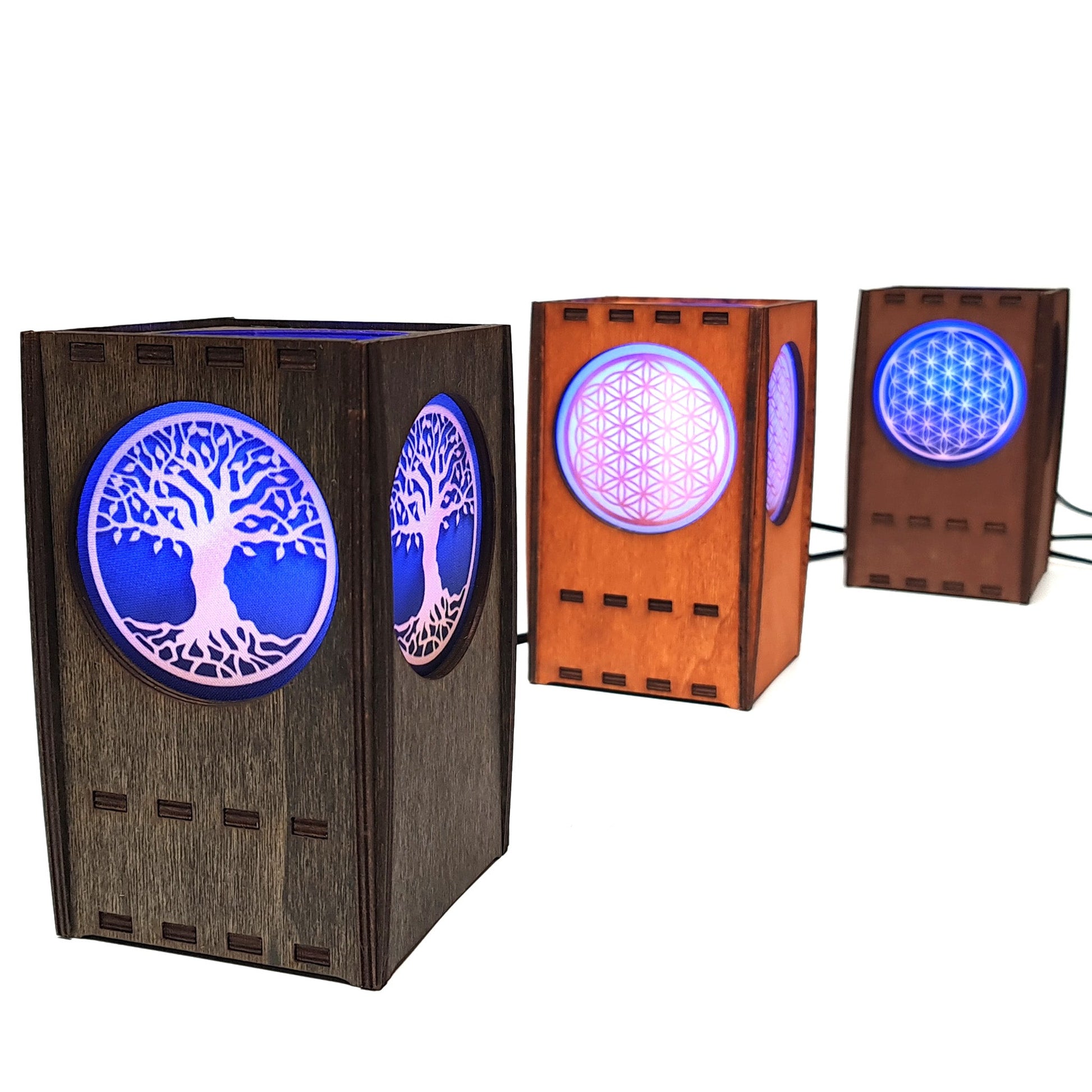 Tischlampe aus Holz mit 3 Symbolen - Nanino Design Onlineshop -