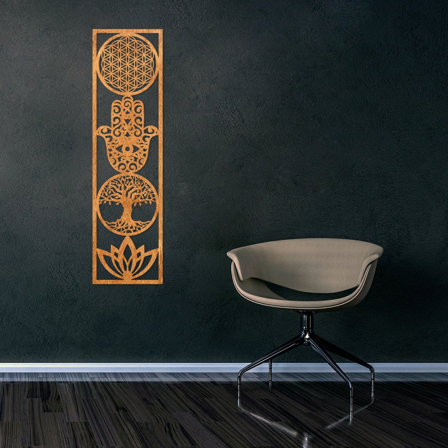 Wandbild "4 Symbole", Hochformat aus Holz - Nanino Design Onlineshop -