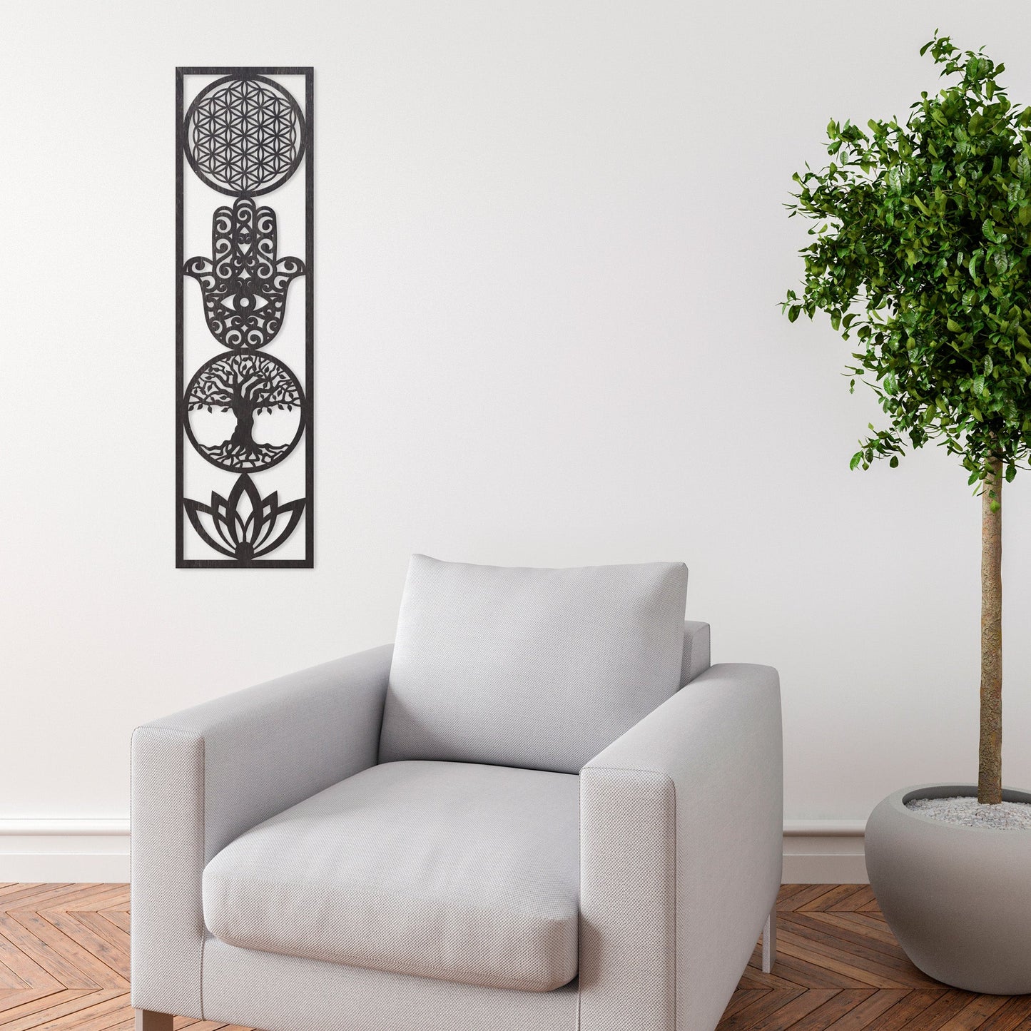 Wandbild "4 Symbole", Hochformat aus Holz - Nanino Design Onlineshop -