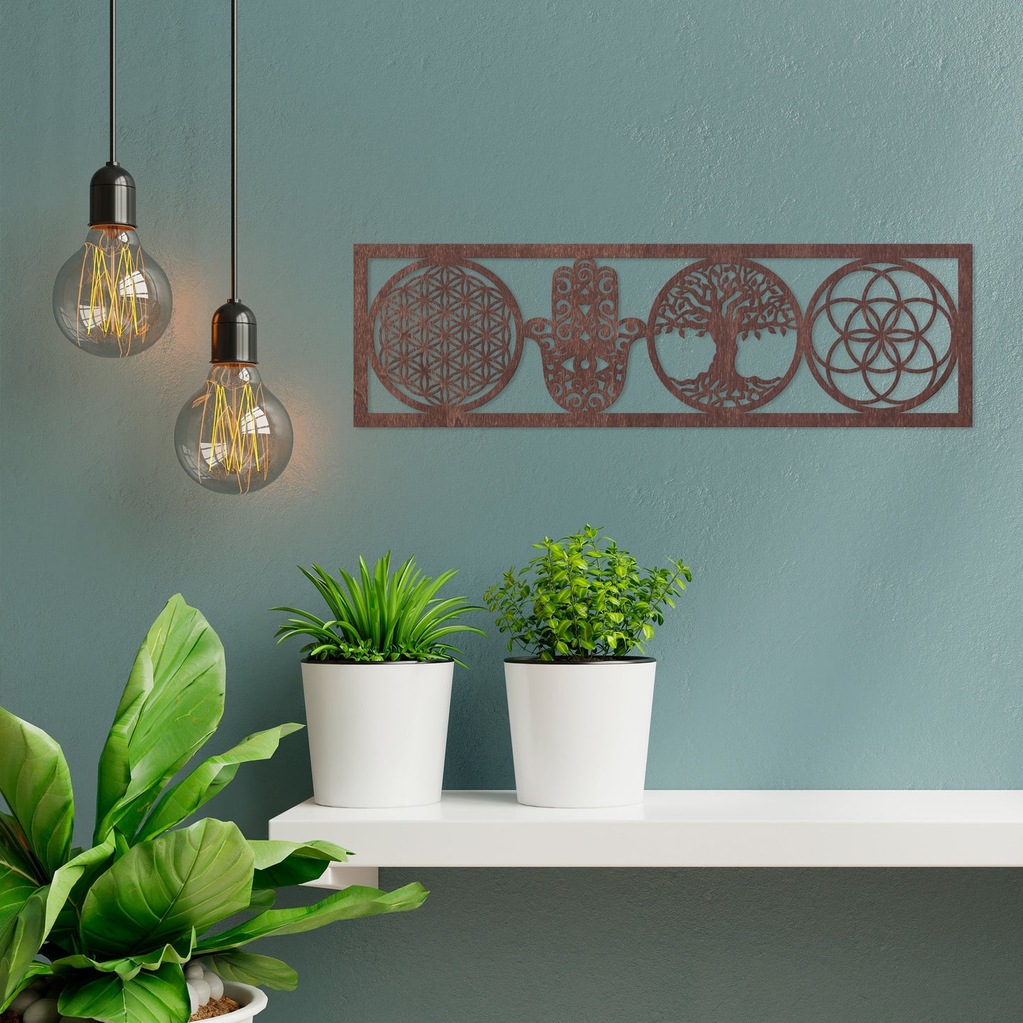 Wandbild "4 Symbole", Querformat aus Holz - Nanino Design Onlineshop -