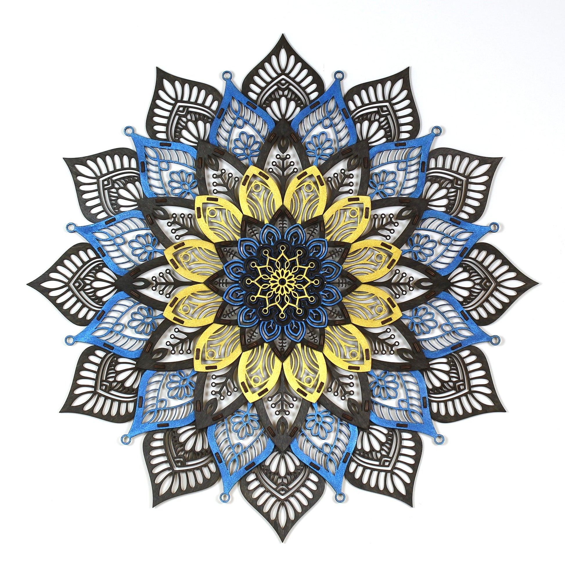 Wandbild Holz "Mandala Blau Gold" 8-lagig, 80cm - Nanino Design Onlineshop -