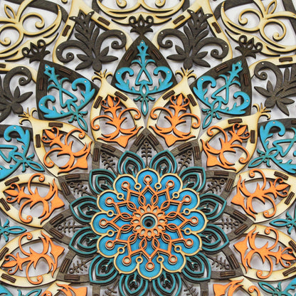Wandbild Holz "Mandala V2 Orange Blau" 8-lagig, 80cm - Nanino Design Onlineshop -