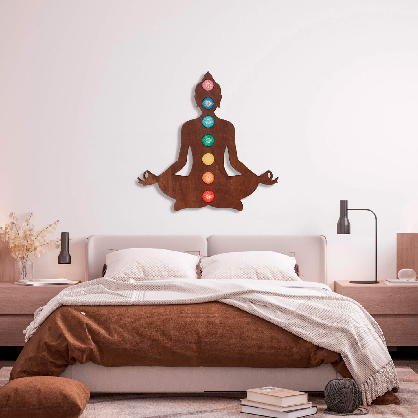 Wandbild Holz "Meditierender Buddha mit 7 Chakren" - Nanino Design Onlineshop -