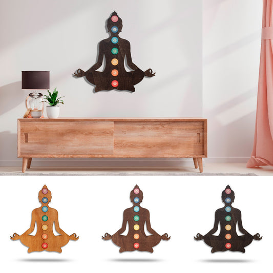 Wandbild Holz "Meditierender Buddha mit 7 Chakren" - Nanino Design Onlineshop -