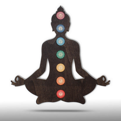 Wandbild Holz "Meditierender Buddha mit 7 Chakren" - Nanino Design Onlineshop -
