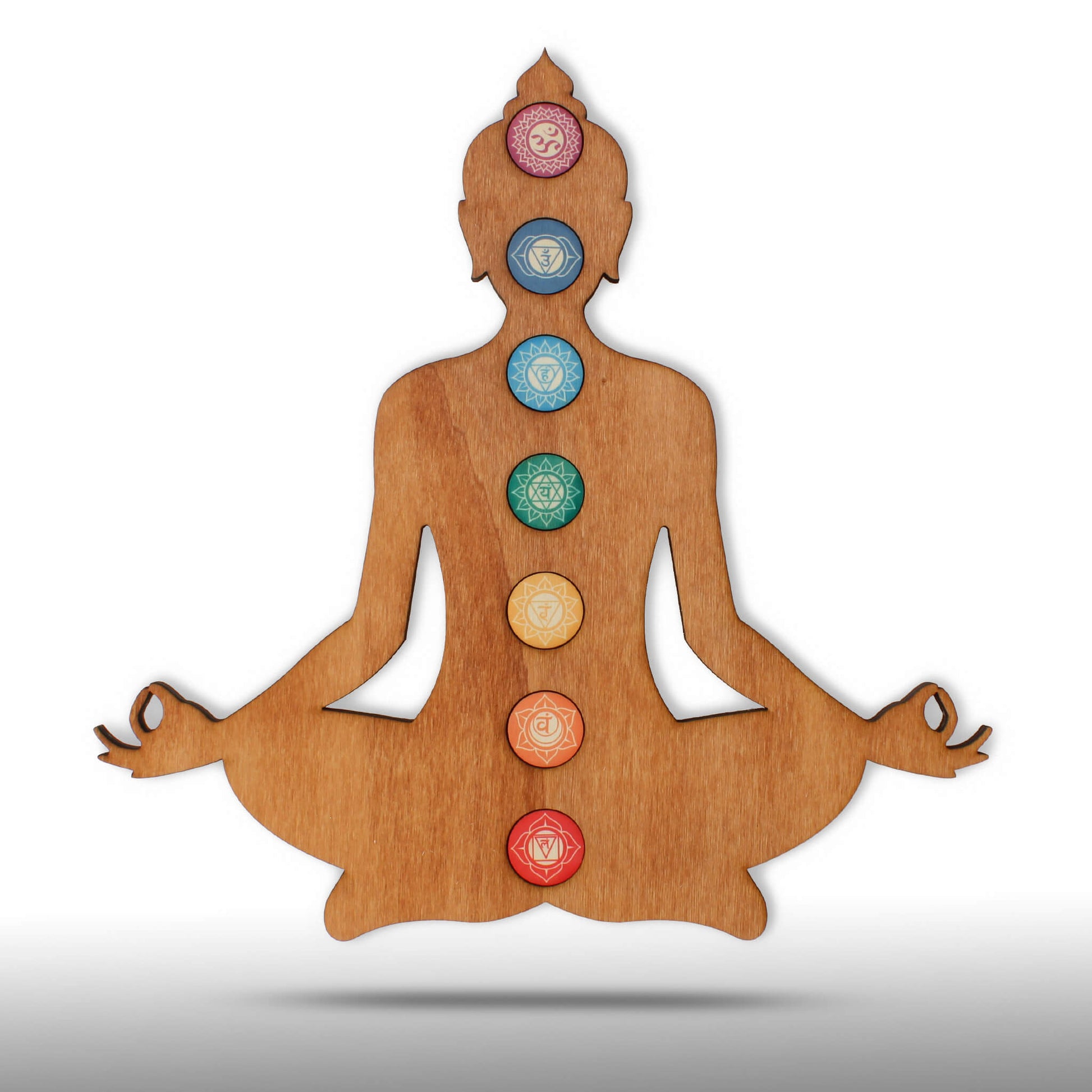 Wandbild Holz "Meditierender Buddha mit 7 Chakren" - Nanino Design Onlineshop -